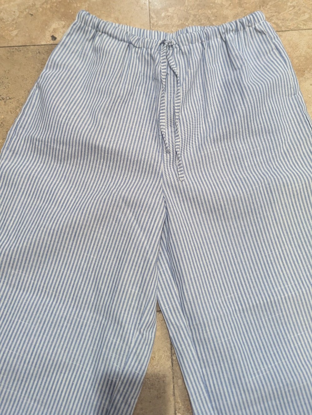 SHEIN Women’s Medium Blue White Striped Wide Leg Drawstring Pants